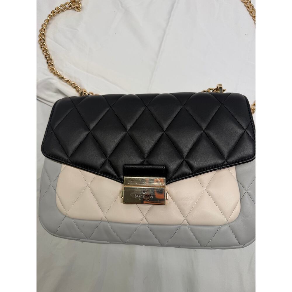 Rare Kate Spade Quilted Color‑Block Shoulder Bag – Black & Beige – Gold Chain - Picture 2 of 8